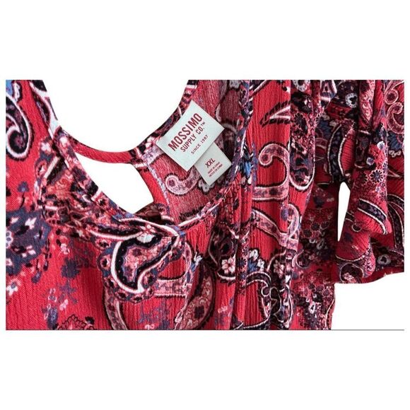 Mossimo Red Paisley Cold Shoulder Blouse Top XXL - Picture 2 of 3